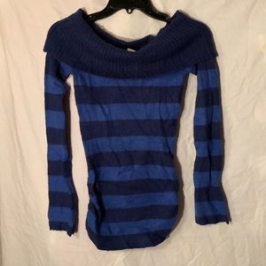 Most cold shoulder neck sweater soft striped blues